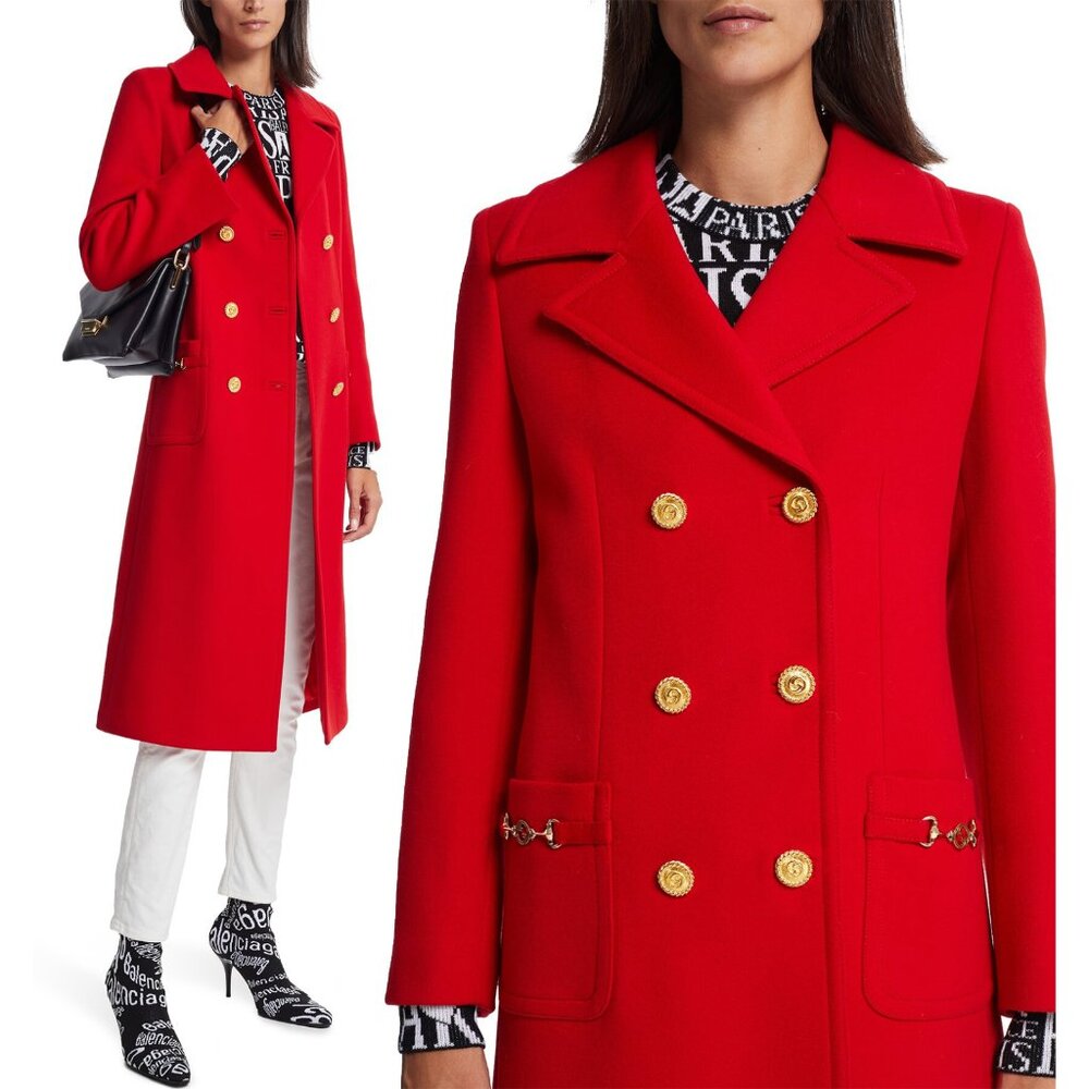 GUCCI COAT DOUBLE BREASTED FLAME RED WOOL HORSEBIT ACCENT sz IT 42 US 6